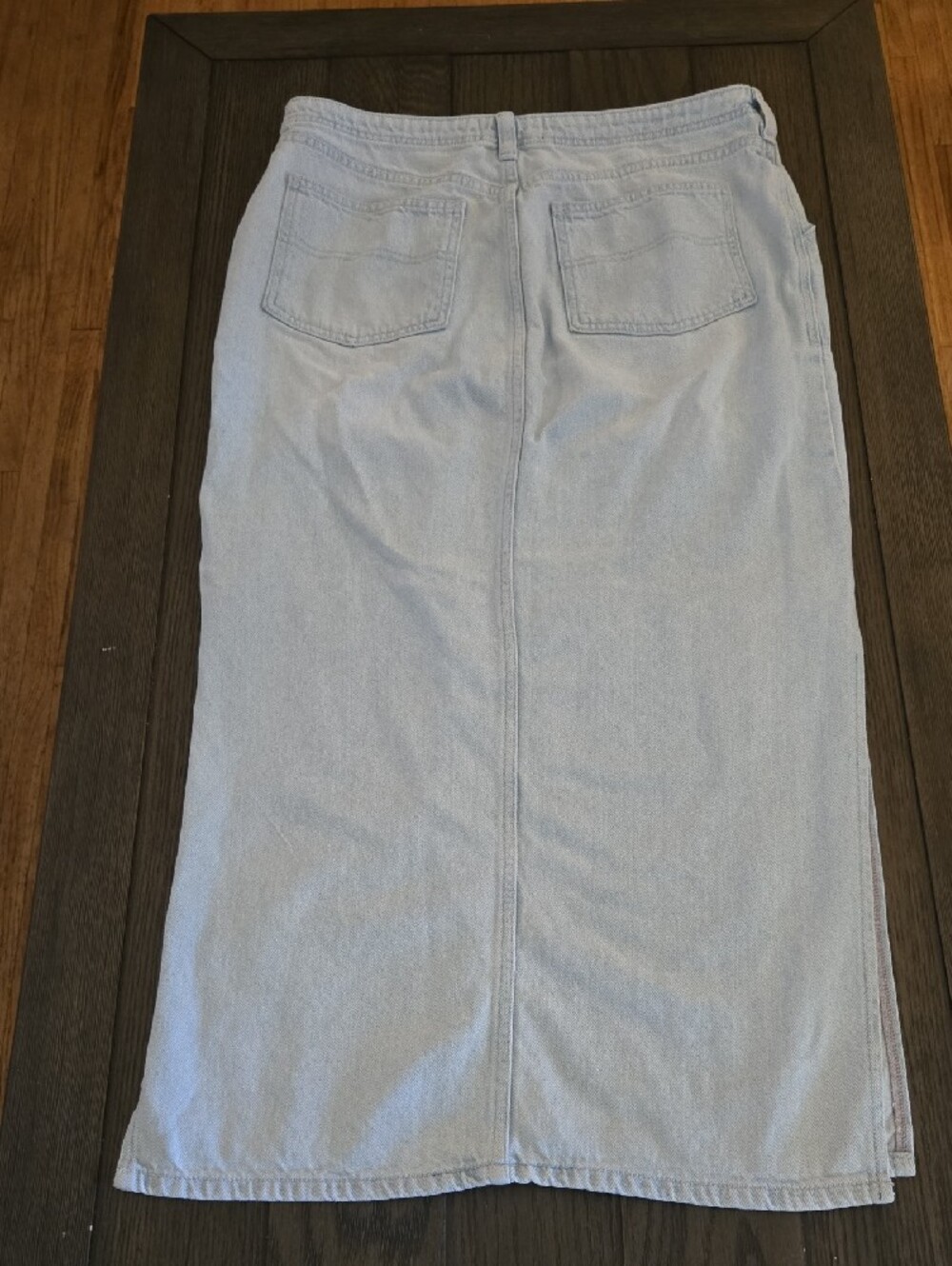 Light Blue Denim Midi Skirt with Front Patch Pockets - Picture 6 of 8